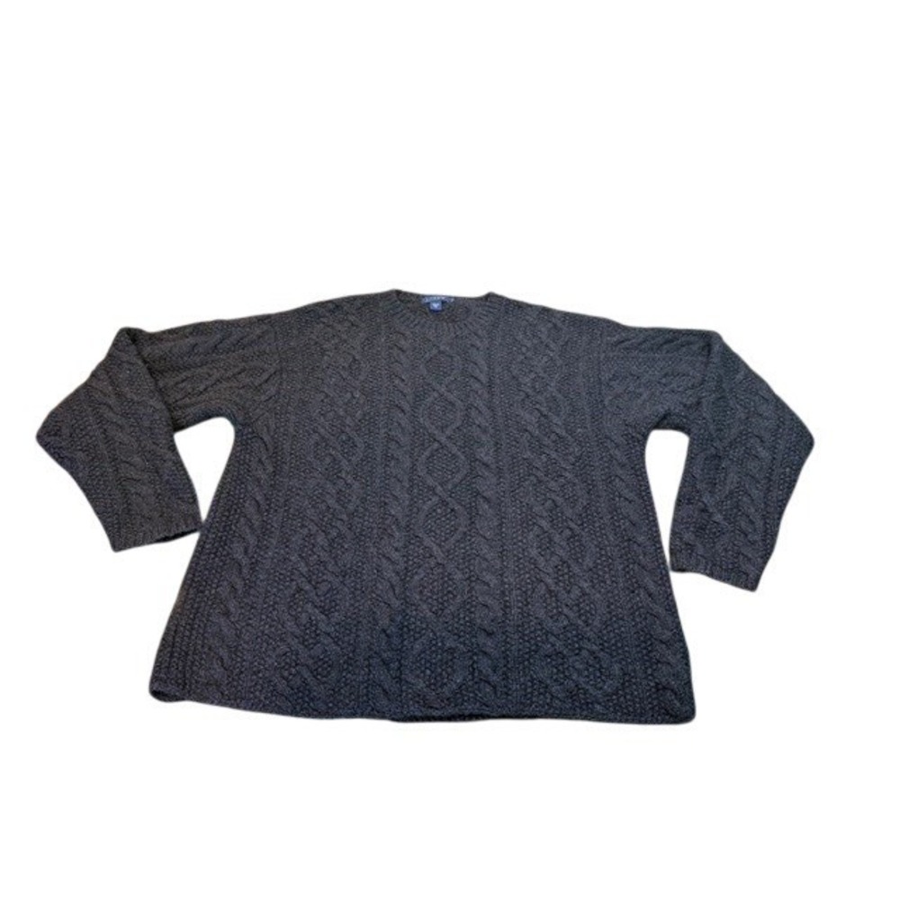 J.Crew Hand Knit Cable Knit Fisherman Sweater‎ Size XL Navy 100% Wool Pullover